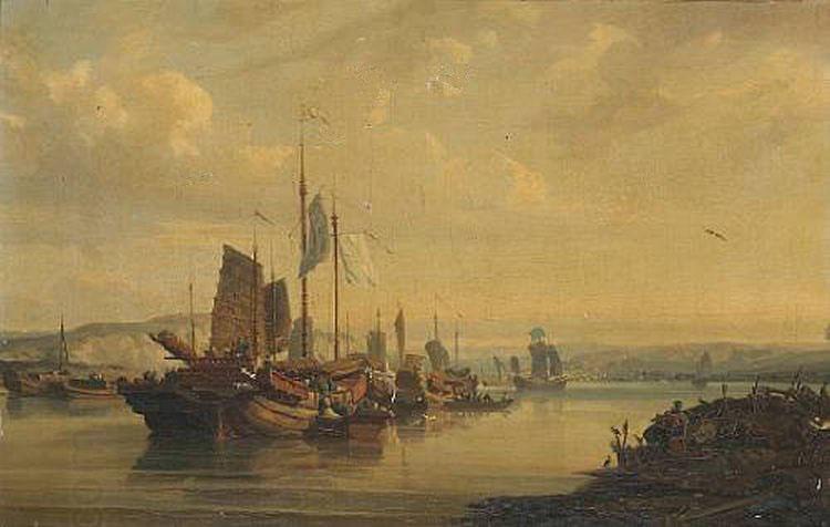 unknow artist A View of Junks on the Pearl River, oil painting picture